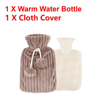 Pungă mare de apă caldă de 2000 ml cu capac pentru grătare, iarnă, pluș, pentru mâini și picioare, capac pentru sticle de apă, rezistent la explozie, pentru apă caldă
