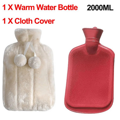 Pungă mare de apă caldă de 2000 ml cu capac pentru grătare, iarnă, pluș, pentru mâini și picioare, capac pentru sticle de apă, rezistent la explozie, pentru apă caldă