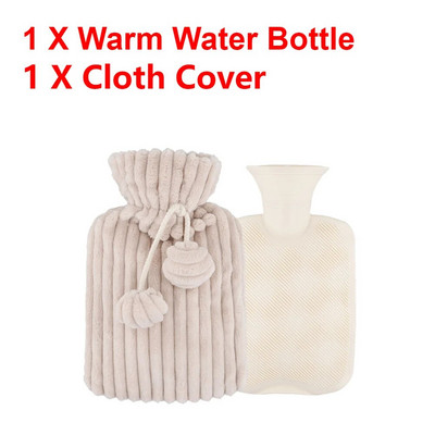 Pungă mare de apă caldă de 2000 ml cu capac pentru grătare, iarnă, pluș, pentru mâini și picioare, capac pentru sticle de apă, rezistent la explozie, pentru apă caldă