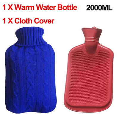Pungă mare de apă caldă de 2000 ml cu capac pentru grătare, iarnă, pluș, pentru mâini și picioare, capac pentru sticle de apă, rezistent la explozie, pentru apă caldă