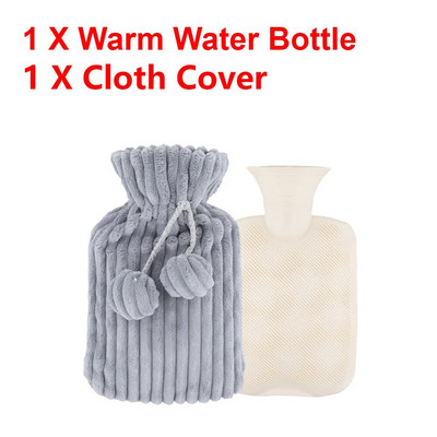 Pungă mare de apă caldă de 2000 ml cu capac pentru grătare, iarnă, pluș, pentru mâini și picioare, capac pentru sticle de apă, rezistent la explozie, pentru apă caldă