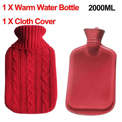 Pungă mare de apă caldă de 2000 ml cu capac pentru grătare, iarnă, pluș, pentru mâini și picioare, capac pentru sticle de apă, rezistent la explozie, pentru apă caldă
