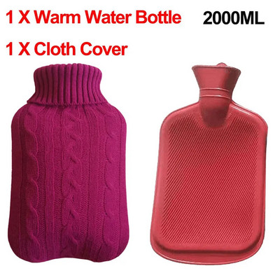 Pungă mare de apă caldă de 2000 ml cu capac pentru grătare, iarnă, pluș, pentru mâini și picioare, capac pentru sticle de apă, rezistent la explozie, pentru apă caldă