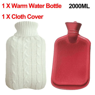 Pungă mare de apă caldă de 2000 ml cu capac pentru grătare, iarnă, pluș, pentru mâini și picioare, capac pentru sticle de apă, rezistent la explozie, pentru apă caldă
