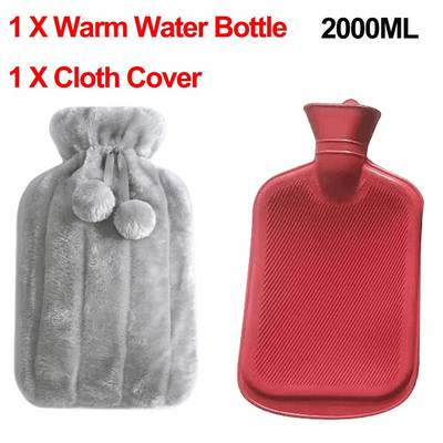 Pungă mare de apă caldă de 2000 ml cu capac pentru grătare, iarnă, pluș, pentru mâini și picioare, capac pentru sticle de apă, rezistent la explozie, pentru apă caldă