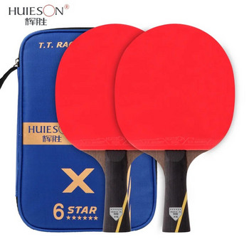 Huieson 5/6 Star Комплект ракети за тенис на маса Ракети за пинг-понг Дълга дръжка Къса дръжка Двойно лице Пъпки Гумени гуми с чанта