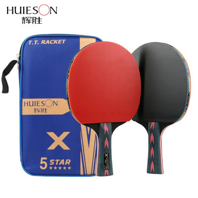 Seturi de rachete de tenis de masă Huieson 5/6 stele Rachete de ping-pong Mâner lung Mâner scurt Coșuri duble față în cauciuc cu sac