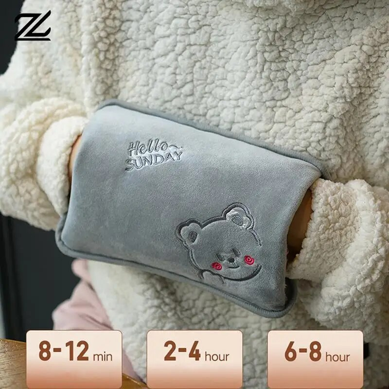 Roku sildītājs Siltuma komplekts Jauki uzlādējams elektriskais karstā ūdens maiss, truša kažokādas atkārtoti lietojams karstā ūdens pudeles roku sildītājs