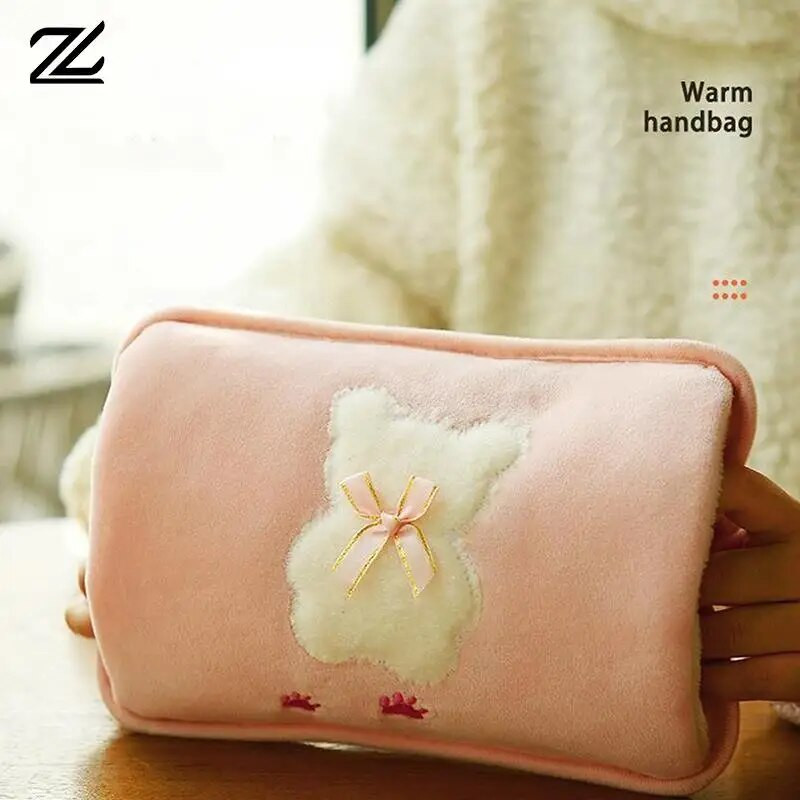 Roku sildītājs Siltuma komplekts Jauki uzlādējams elektriskais karstā ūdens maiss, truša kažokādas atkārtoti lietojams karstā ūdens pudeles roku sildītājs