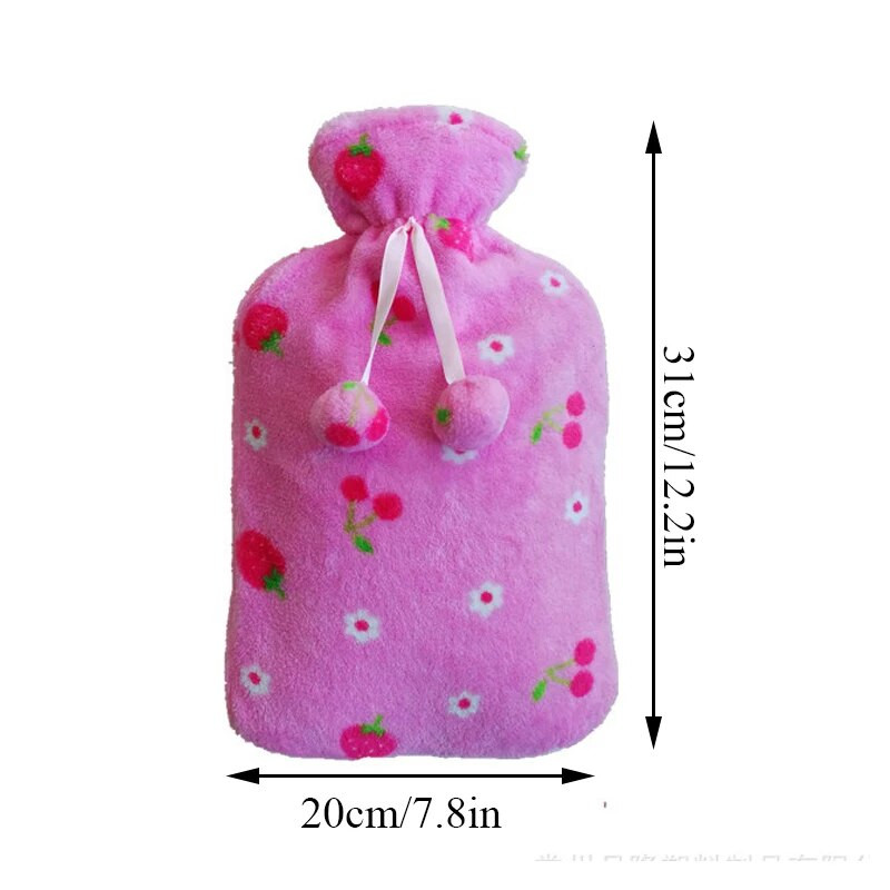 2 L multfilmas karstā ūdens pudeles vāciņš, dabīgā kaučuka pūkains vāks mākslīgās kažokādas silta ziema, liela izmēra pompoms ziemas piederumi