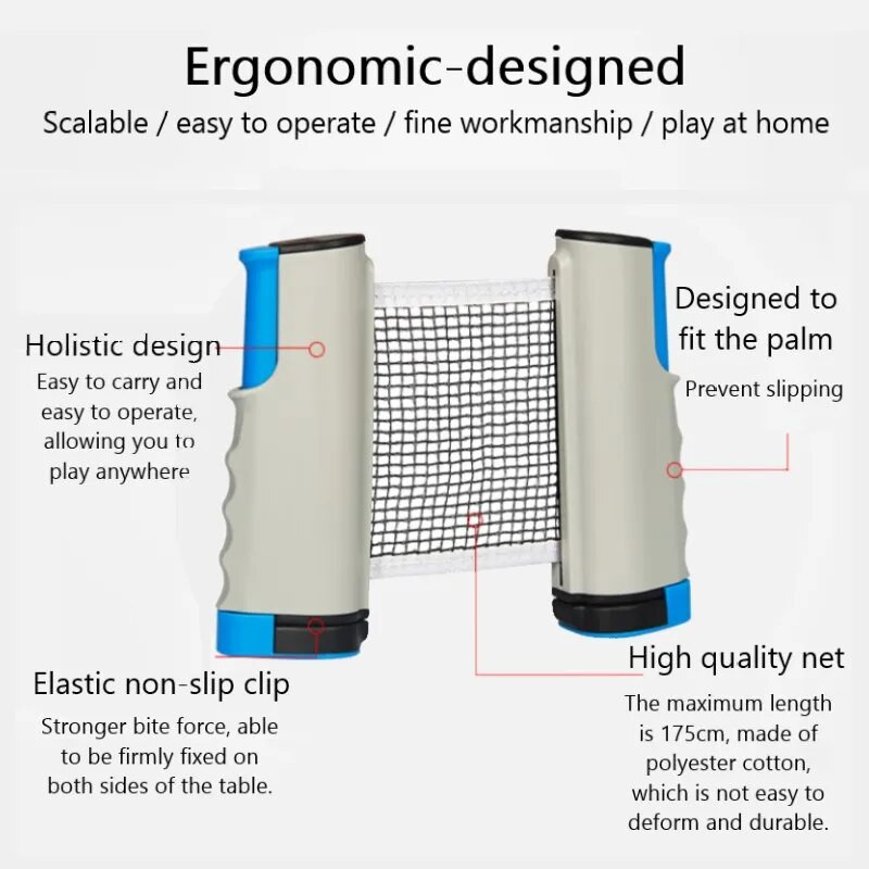 Izvelkams galda tenisa tīkls, pārnēsājams galda tenisa tīkls 175 cm mērogojams uzvalks jebkuram galdam