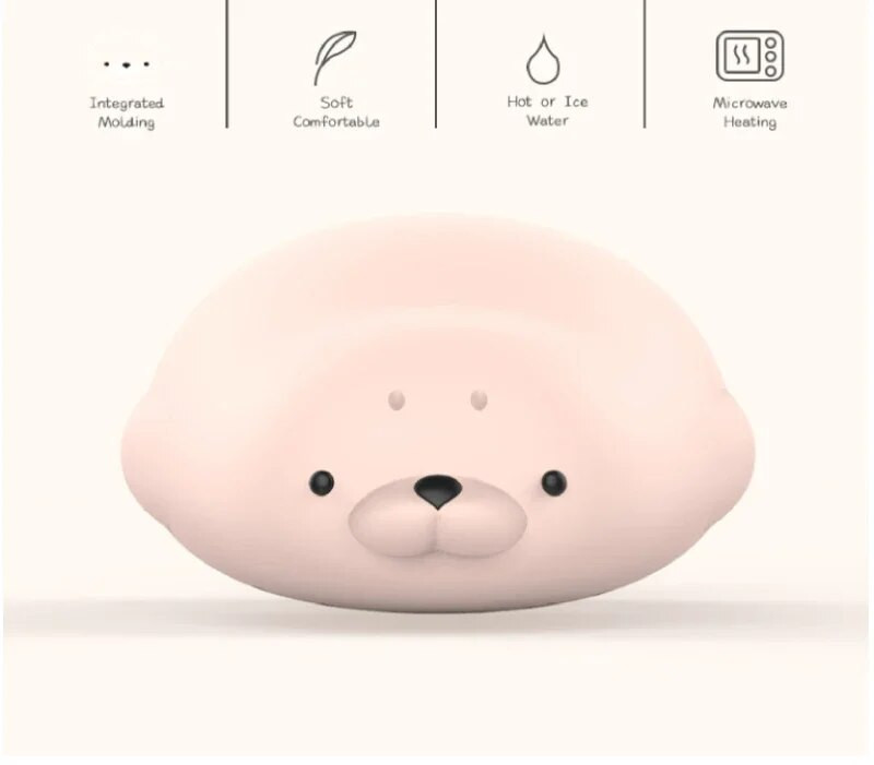 Cute Seal karstā ūdens maisiņš, 450 ml bez noplūdes, ilgstoša siltuma saglabāšana, mikroviļņu krāsnī pārnēsājams pārnēsājams karstā ūdens maisiņš ar vilnas piedurkni