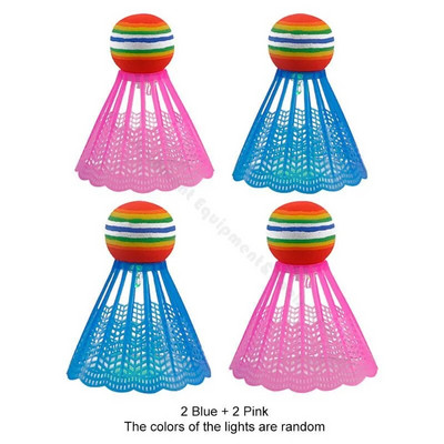 4 bucăți Iluminare LED Badminton păsări strălucesc în noaptea întunecată Volan din nailon Cap bilă curcubeu pentru sporturi în aer liber în interior