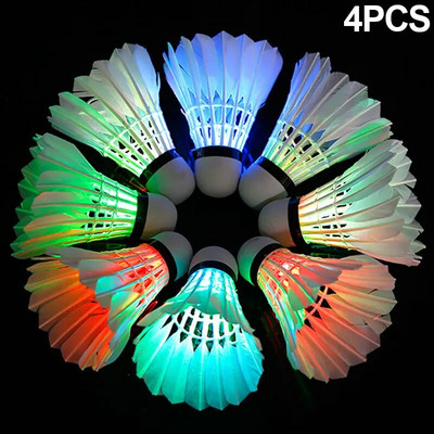 4pcs LED Badminton Ball Glowing Light Up Plastic Badminton Shuttlecocks Colorful Lighting Balls Sports Training In/Outdoor Game