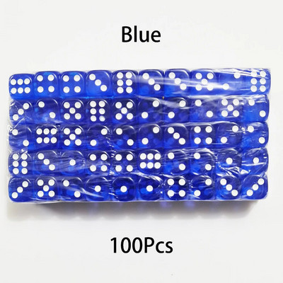100 bucăți/set zaruri cu 6 fețe 14 mm D6 16 zaruri transparente opționale, acrilice, cu margini rotunjite, pentru jocuri de masă, petrecere DND