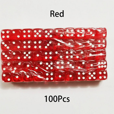 100 bucăți/set zaruri cu 6 fețe 14 mm D6 16 zaruri transparente opționale, acrilice, cu margini rotunjite, pentru jocuri de masă, petrecere DND