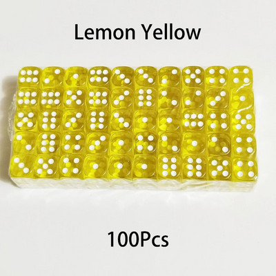 100 bucăți/set zaruri cu 6 fețe 14 mm D6 16 zaruri transparente opționale, acrilice, cu margini rotunjite, pentru jocuri de masă, petrecere DND