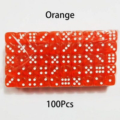 100 bucăți/set zaruri cu 6 fețe 14 mm D6 16 zaruri transparente opționale, acrilice, cu margini rotunjite, pentru jocuri de masă, petrecere DND