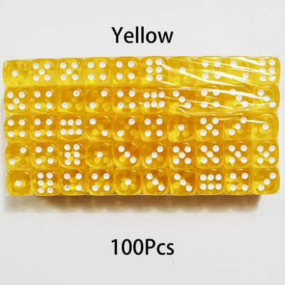 100 bucăți/set zaruri cu 6 fețe 14 mm D6 16 zaruri transparente opționale, acrilice, cu margini rotunjite, pentru jocuri de masă, petrecere DND