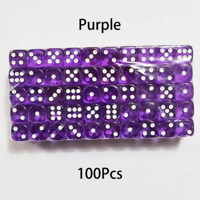 100 bucăți/set zaruri cu 6 fețe 14 mm D6 16 zaruri transparente opționale, acrilice, cu margini rotunjite, pentru jocuri de masă, petrecere DND