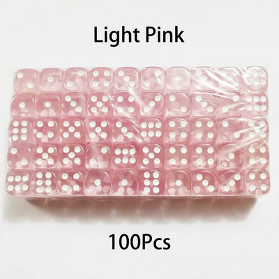 100 bucăți/set zaruri cu 6 fețe 14 mm D6 16 zaruri transparente opționale, acrilice, cu margini rotunjite, pentru jocuri de masă, petrecere DND