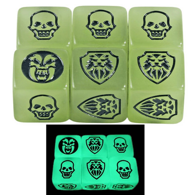 Spēles kauliņi 6 gab. D6 kauliņi, kas mirdz tumsā, necaurspīdīgā krāsā galda spēļu galda spēlei