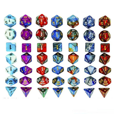 7-Die/Set Νέο σετ ακρυλικών ζαριών για TRPG DND Polyhedral 7-Die Lidescent Glitter Ψηφιακά Αξεσουάρ Ψυχαγωγικών Ζαριών