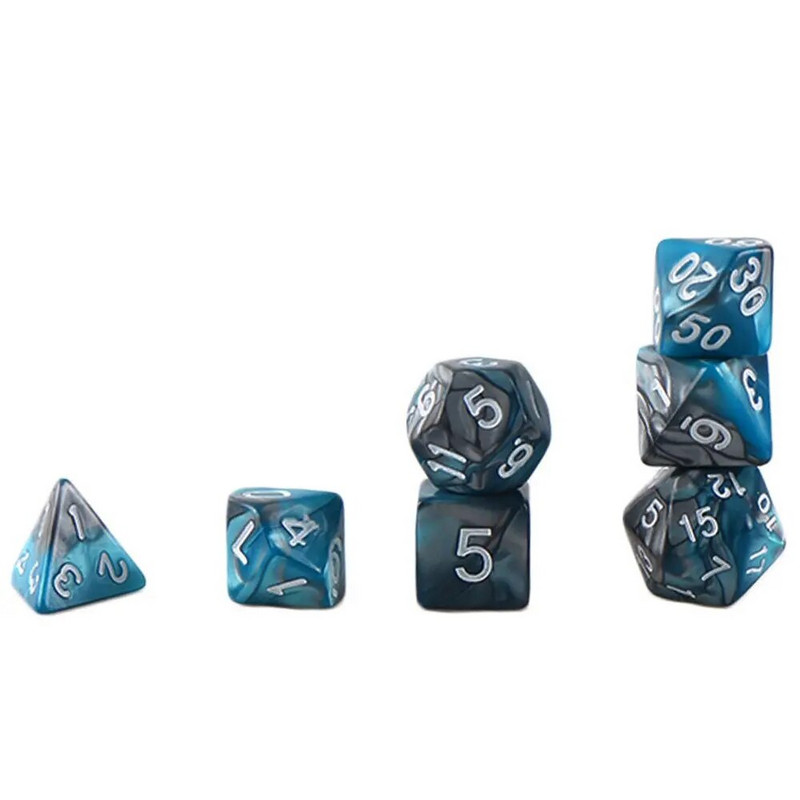 7 zīmuļu/komplekts jauns akrila kauliņu komplekts TRPG DND daudzskaldņu 7 dimensiju mirdzošiem mirdzošiem digitālajiem kauliņiem izklaides spēļu piederumiem