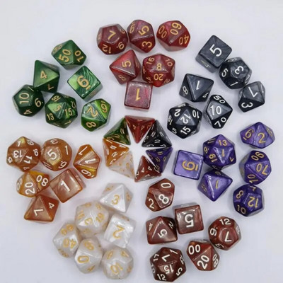 7 бр./компл. Многостенни 7-Die Carved Pattern Dice Set D4 D6 D8 D10 D% D12 D20 Dice Game Party Props Настолни ролеви игри DND