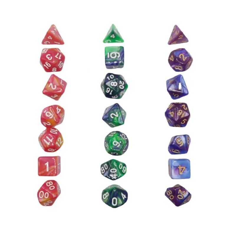 7gab./komplekts Daudzskaldnis, 7 dimensiju grebta raksta kauliņu komplekts D4 D6 D8 D10 D% D12 D20 kauliņu spēle ballīšu rekvizīti Galda Lomu spēles DND