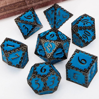 Set de zaruri DND Dungeon and Dragon Metal D și D Set zaruri poliedrice Jocuri de rol RPG 7 bucăți zaruri D&D D20 D12 D10 D8 D6