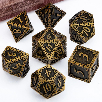 Set de zaruri DND Dungeon and Dragon Metal D și D Set zaruri poliedrice Jocuri de rol RPG 7 bucăți zaruri D&D D20 D12 D10 D8 D6