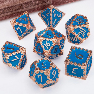 Set de zaruri DND Dungeon and Dragon Metal D și D Set zaruri poliedrice Jocuri de rol RPG 7 bucăți zaruri D&D D20 D12 D10 D8 D6