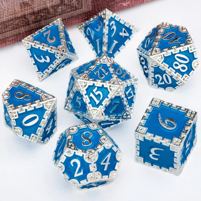Set de zaruri DND Dungeon and Dragon Metal D și D Set zaruri poliedrice Jocuri de rol RPG 7 bucăți zaruri D&D D20 D12 D10 D8 D6