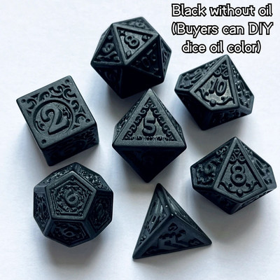 7 gab. Daudzskaldņu komplekts ar 20 seju, grebtu retro retro rakstu, DIY krāsu numuru kauliņu komplekts D4 D6 D8 D10 D% D12 D20 DND TRPG spēlei