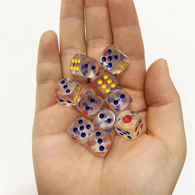 10 bucăți/lot 12mm acrilic transparent 6 fețe D6 zaruri cu unghi rotund pentru jocuri de societate de club/petrecere/familie