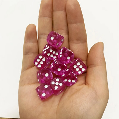 10 bucăți/lot 12mm acrilic transparent 6 fețe D6 zaruri cu unghi rotund pentru jocuri de societate de club/petrecere/familie