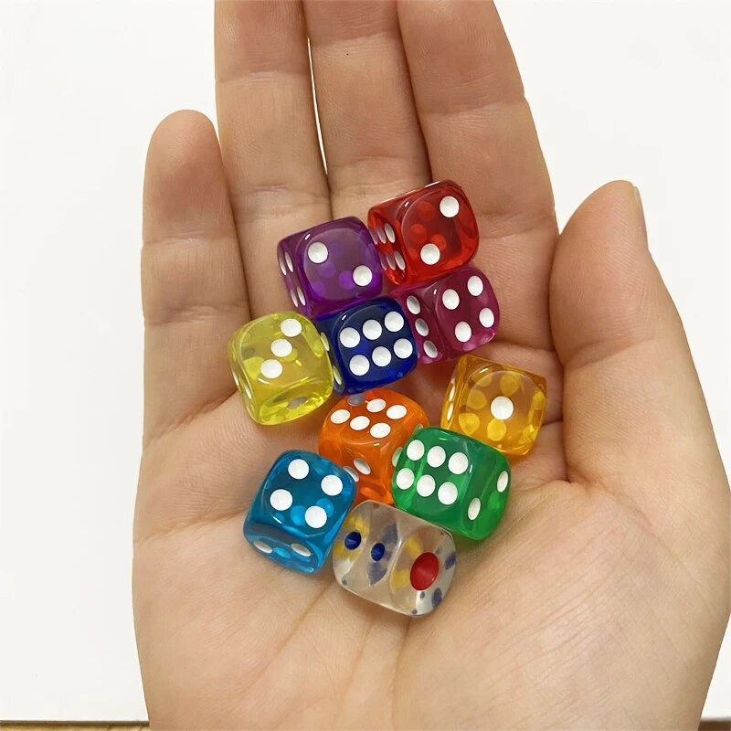 10 bucăți/lot 12mm acrilic transparent 6 fețe D6 zaruri cu unghi rotund pentru jocuri de societate de club/petrecere/familie