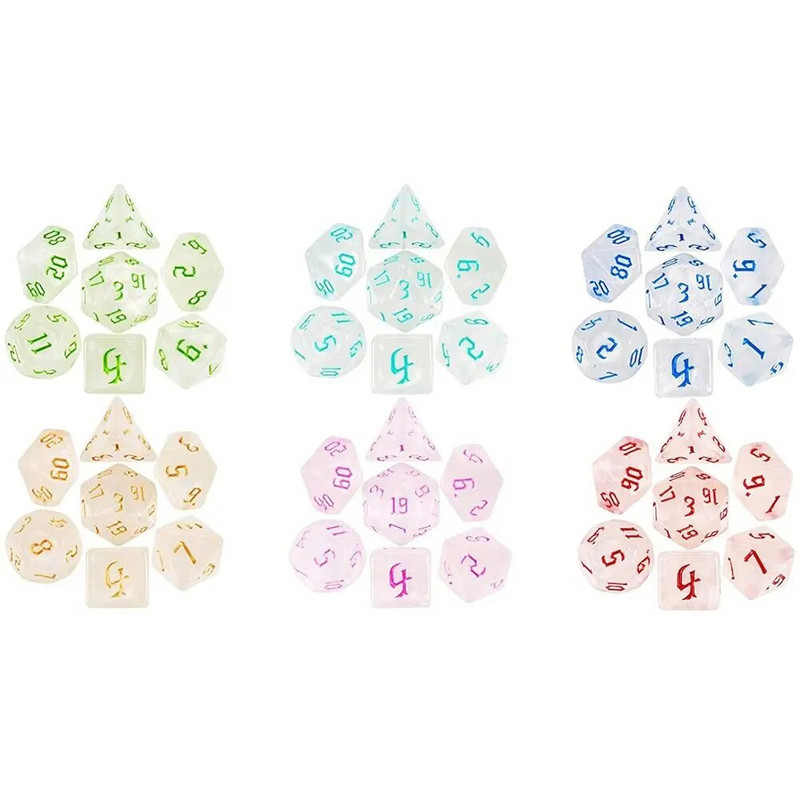 7 vnt / rinkinys Daugiabrisis skaitmeninis kauliukų rinkinys akrilo stalo žaidimas Nepermatomi daugiakampiai kauliukai 7 kauliukai, skirti DND kauliukų stalo vaidmenų žaidimui