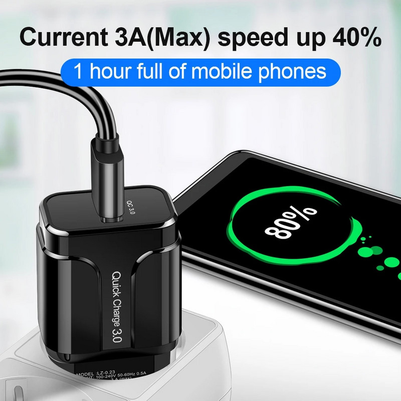 3A Quick Charge 3.0 USB Charger EU Wall mobiiltelefoni laadija adapter iPhone X MAX 7 8 QC3.0 kiirlaadimise jaoks Samsung Xiaomi jaoks