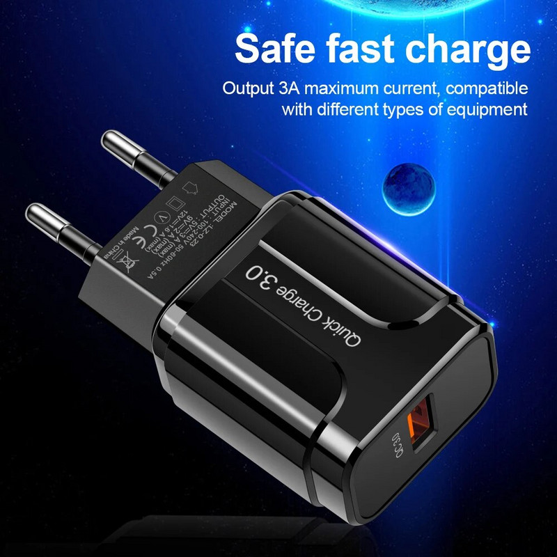 3A Quick Charge 3.0 USB Charger EU Wall mobiiltelefoni laadija adapter iPhone X MAX 7 8 QC3.0 kiirlaadimise jaoks Samsung Xiaomi jaoks
