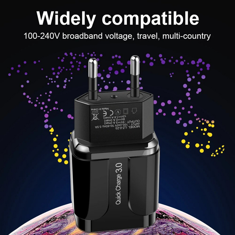 3A greito įkrovimo 3.0 USB įkroviklis skirtas iPhone 12 11 Pro EU sieninio mobiliojo telefono įkroviklio adapteris QC3.0 greitas įkrovimas, skirtas Samsung Xiaomi