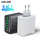 Încărcător USB USLION cu 6 porturi QC3.0 Încărcător rapid de încărcare rapidă pentru Samsung poco Xiaomi Adaptor de încărcare a telefonului mobil KR UK Priza UE