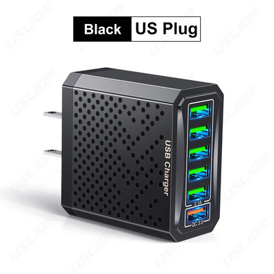 Încărcător USB USLION cu 6 porturi QC3.0 Încărcător rapid de încărcare rapidă pentru Samsung poco Xiaomi Adaptor de încărcare a telefonului mobil KR UK Priza UE