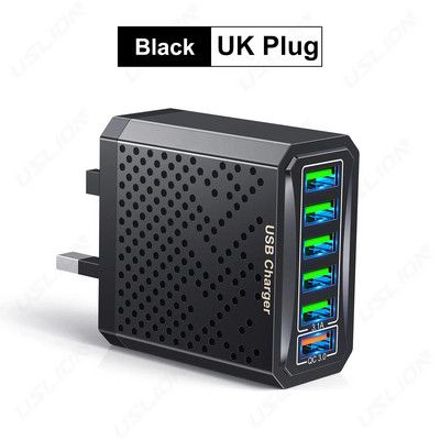 Încărcător USB USLION cu 6 porturi QC3.0 Încărcător rapid de încărcare rapidă pentru Samsung poco Xiaomi Adaptor de încărcare a telefonului mobil KR UK Priza UE
