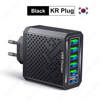 Încărcător USB USLION cu 6 porturi QC3.0 Încărcător rapid de încărcare rapidă pentru Samsung poco Xiaomi Adaptor de încărcare a telefonului mobil KR UK Priza UE