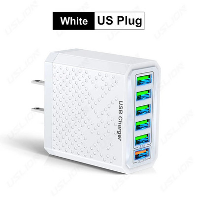 Încărcător USB USLION cu 6 porturi QC3.0 Încărcător rapid de încărcare rapidă pentru Samsung poco Xiaomi Adaptor de încărcare a telefonului mobil KR UK Priza UE