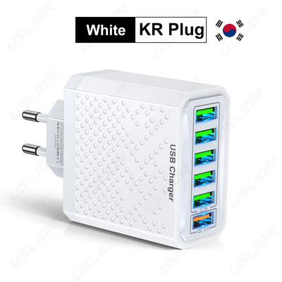 Încărcător USB USLION cu 6 porturi QC3.0 Încărcător rapid de încărcare rapidă pentru Samsung poco Xiaomi Adaptor de încărcare a telefonului mobil KR UK Priza UE