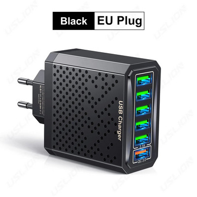 Încărcător USB USLION cu 6 porturi QC3.0 Încărcător rapid de încărcare rapidă pentru Samsung poco Xiaomi Adaptor de încărcare a telefonului mobil KR UK Priza UE