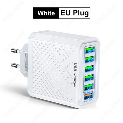 Încărcător USB USLION cu 6 porturi QC3.0 Încărcător rapid de încărcare rapidă pentru Samsung poco Xiaomi Adaptor de încărcare a telefonului mobil KR UK Priza UE
